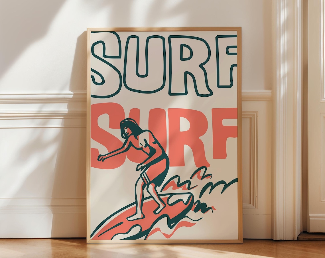 Retro Surf Art Print, Vintage Beach Poster