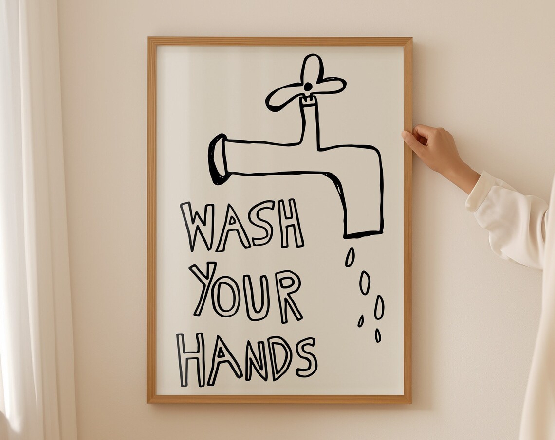 Wash Your Hands Quote Print, Retro Bathroom Decor