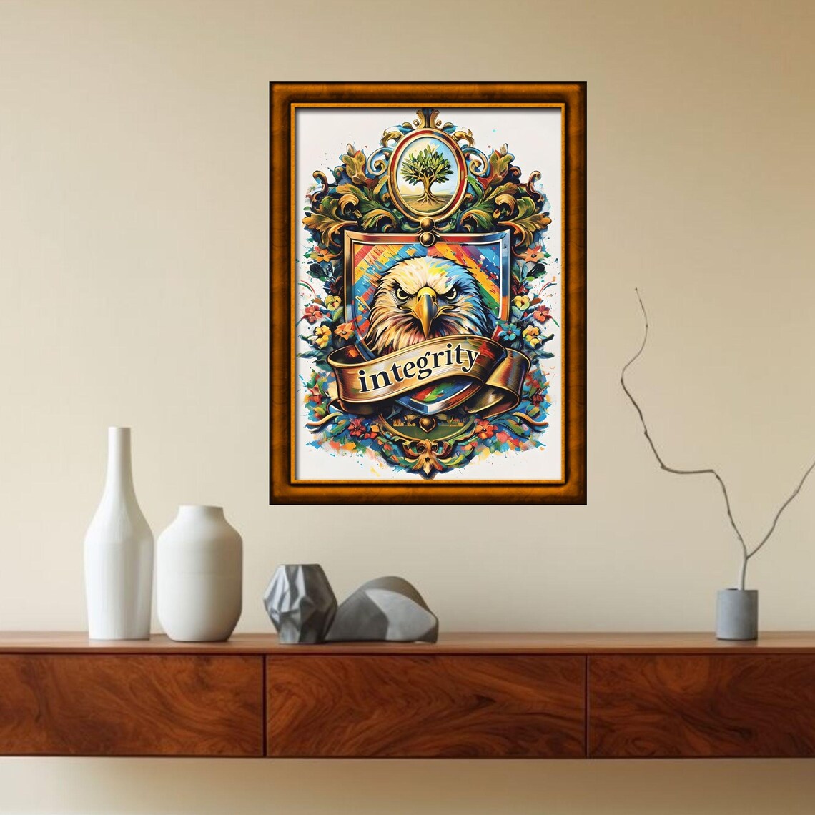 Bald Eagle Coat Of Arms Integrity Banner Medieval Crest Wall Poster
