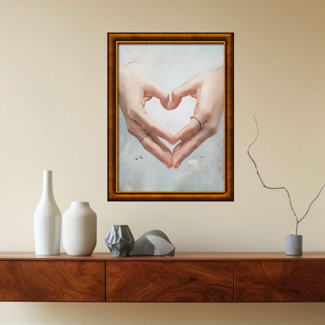 Hands Forming Heart Romantic Love Gesture Oil Painting Poster