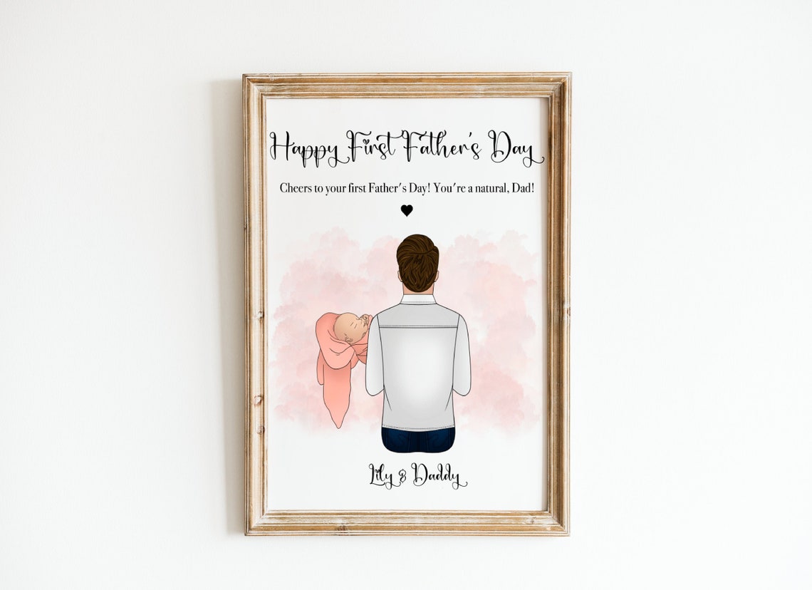 Personalized First Fathers Day Dad and Baby Custom Name Print
