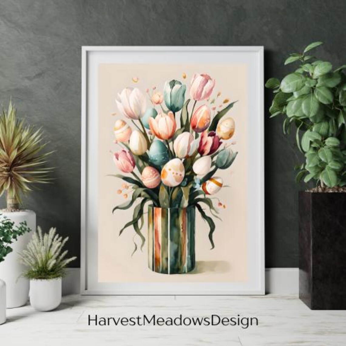 Easter Flower Egg Art Print, Spring Floral Decor