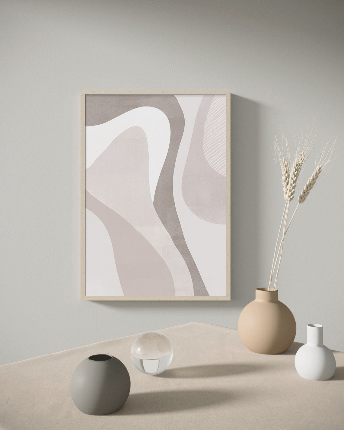 Gray Beige Flowing Curves Soft Neutral Abstract Modern Wall Print - Image 2