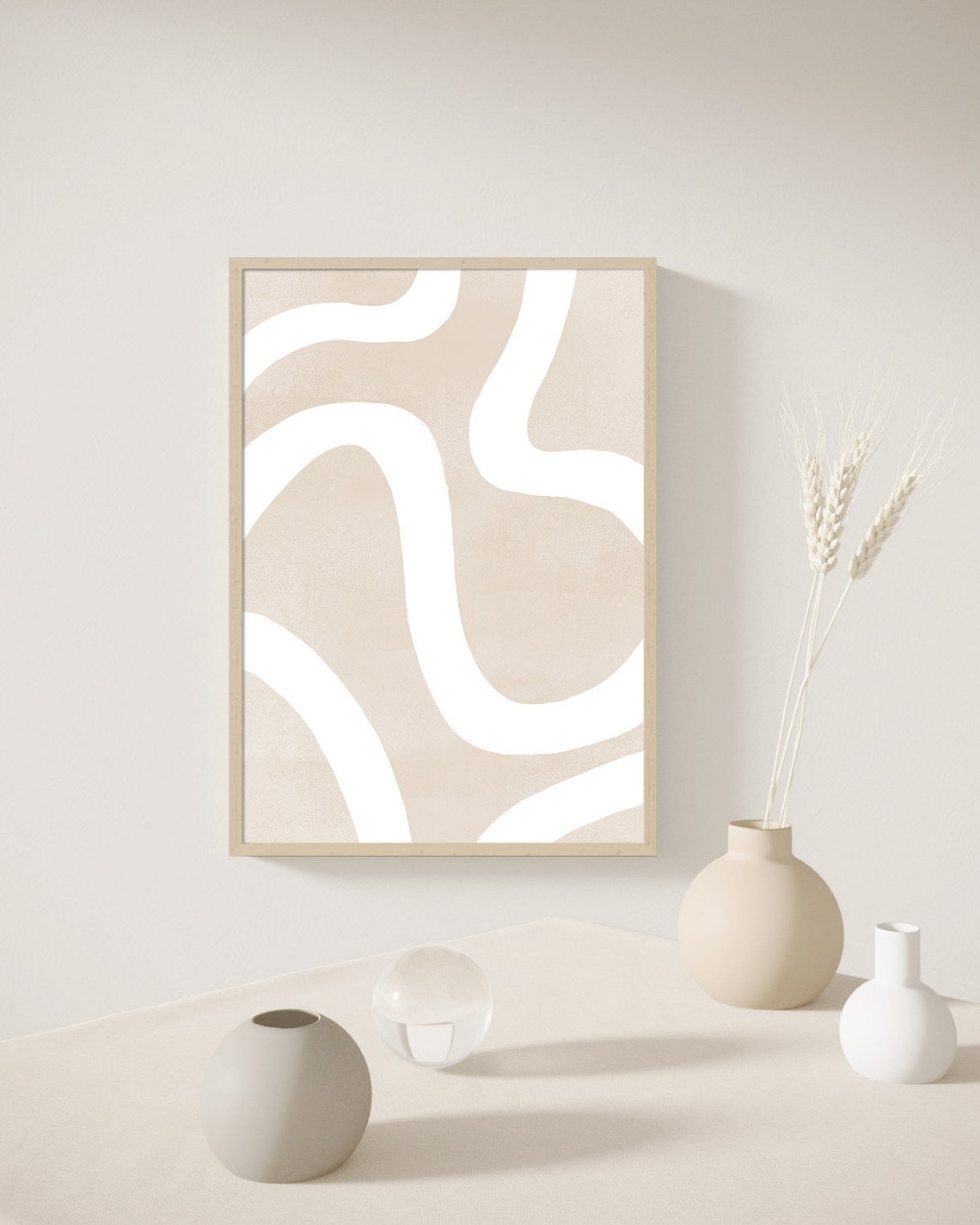 Beige Abstract Wavy Lines Organic Flow Neutral Modern Art Poster - Image 3
