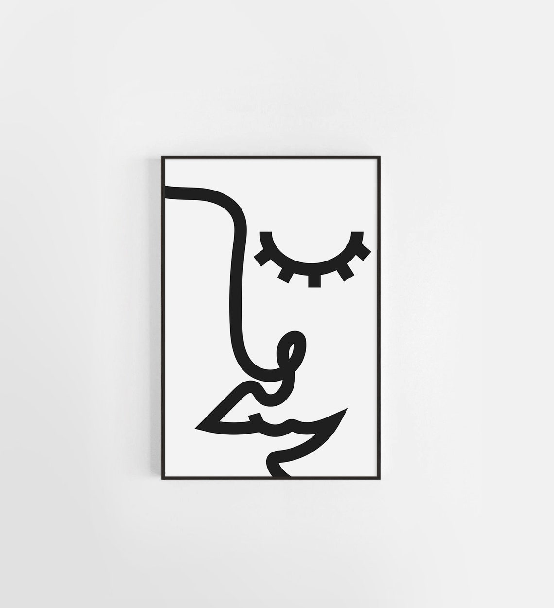 Minimalist Face Line Art Sketch Black Abstract Portrait Wall Poster