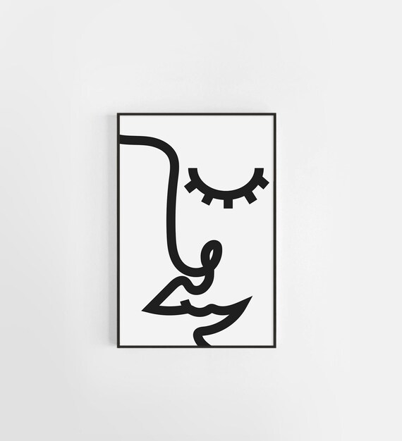 Minimalist Face Line Art Sketch Black Abstract Portrait Wall Poster