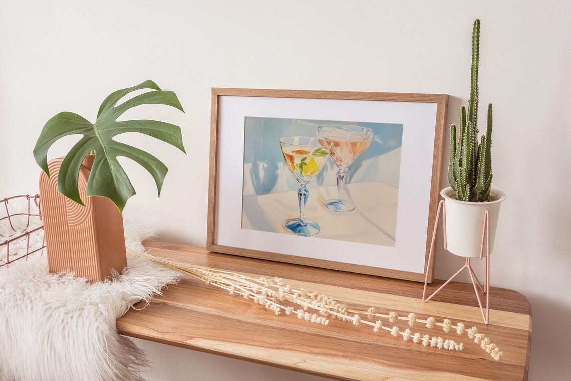 Two Citrus Cocktail Glasses Sunlit Summer Drink Painting Bar Art Print - Image 2