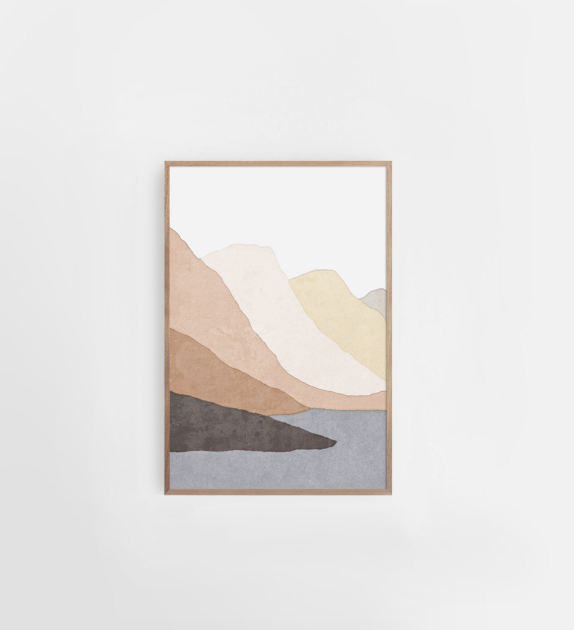 Textured Torn Paper Cut Mountain Landscape Beige Gray Wall Art