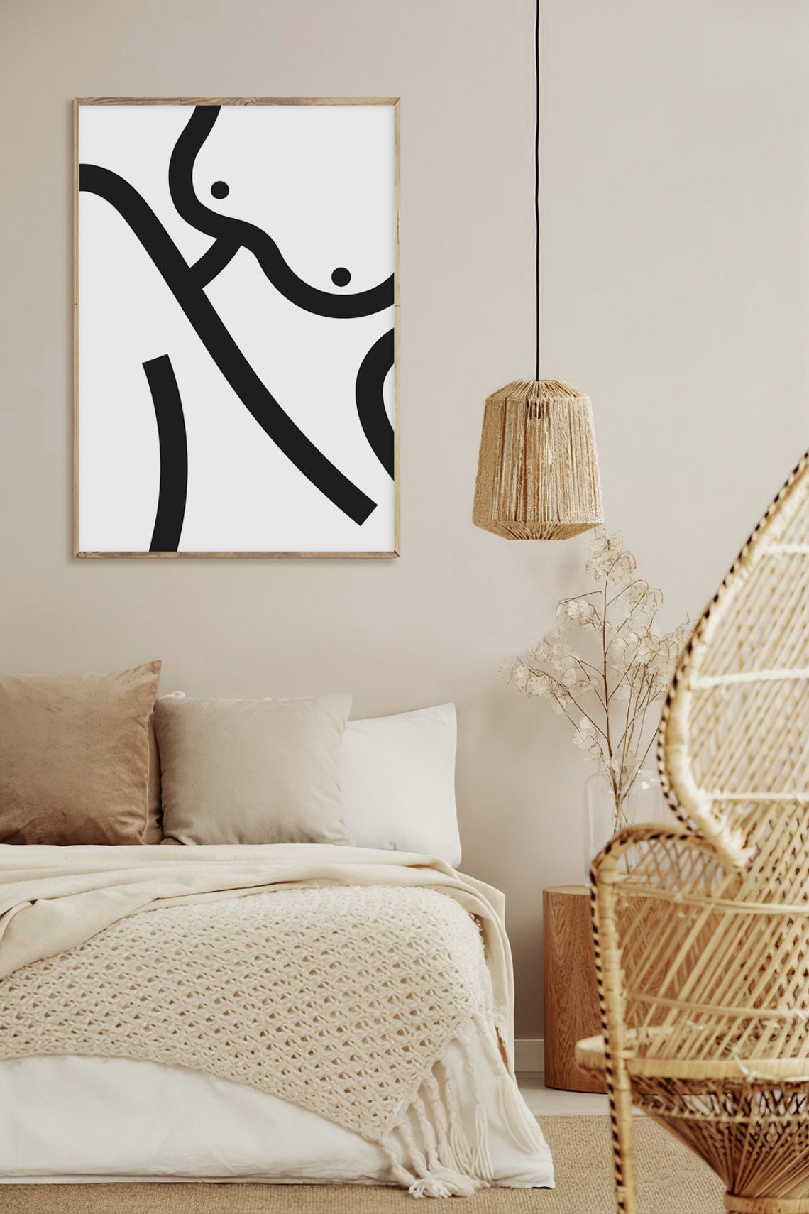 Bold Black Line Abstract Figure Minimalist Monochrome Graphic Poster - Image 3