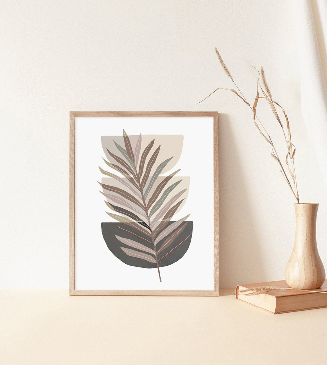 Modern Layered Palm Leaf Botanical Geometric Neutral Art Poster - Image 3