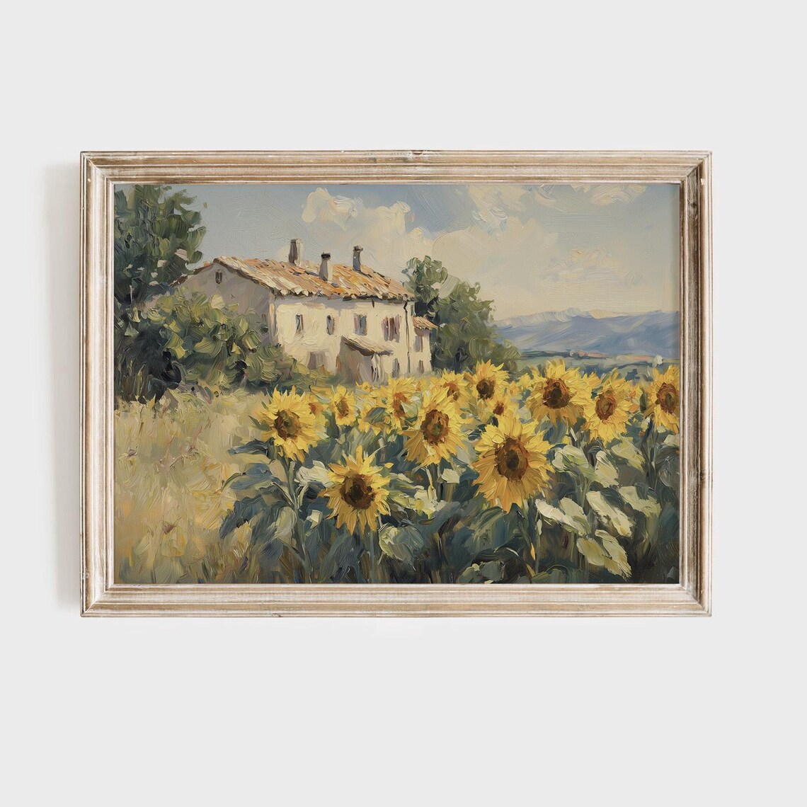 Sunflower Field Cottage Landscape Print, Farmhouse