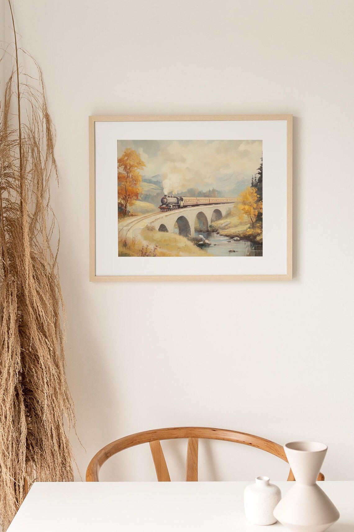 Vintage Steam Train Crossing a Stone Bridge in an Autumn Valley Poster - Image 3