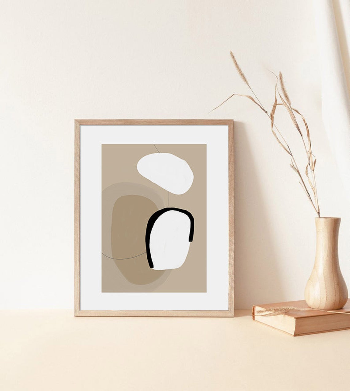 Beige Black Abstract Shapes with Arch Modern Neutral Art Poster - Image 2