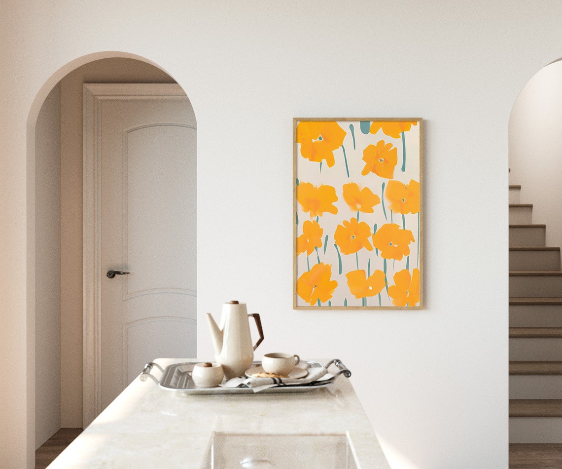 Golden Yellow Flowers Painterly Botanical Modern Wall Poster - Image 3