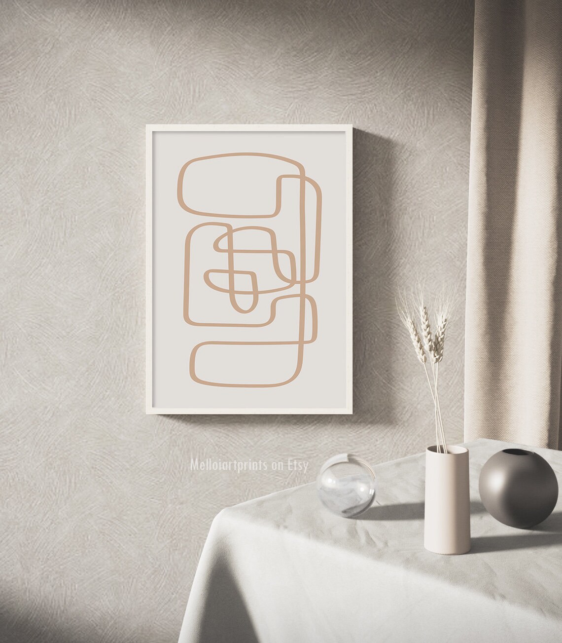Abstract Line Art Beige Print, Minimalist Boho Decor - Image 2
