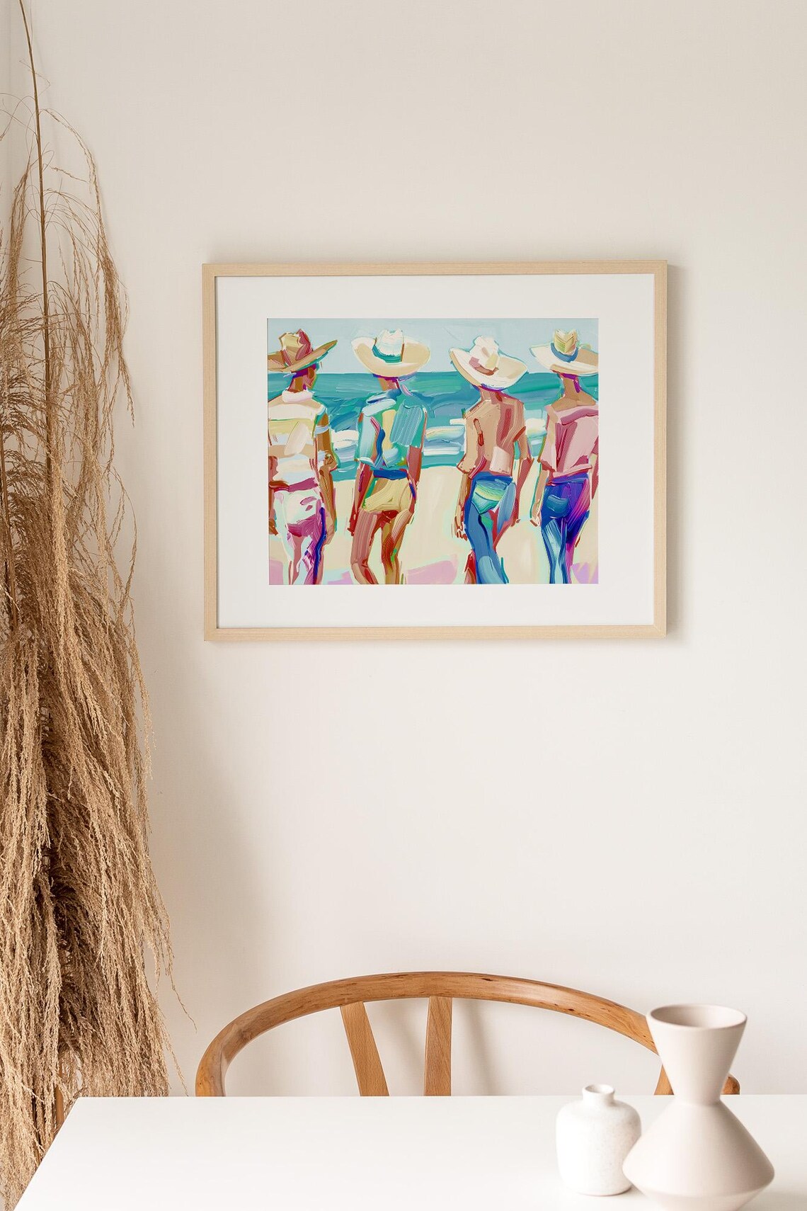 Cowboys Walking Beach Colorful Surf Western Oil Painting Poster - Image 3