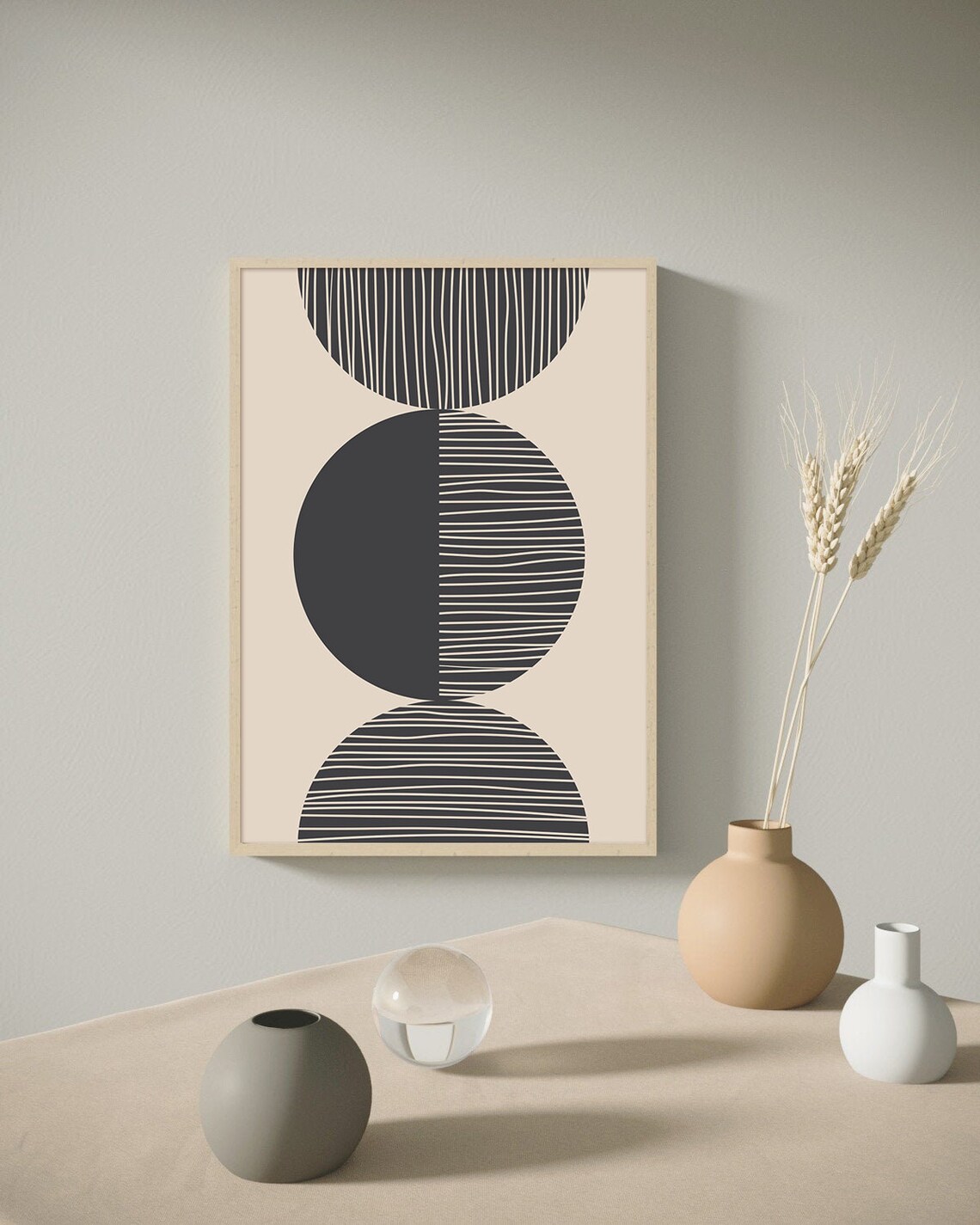 Beige Black Geometric Abstract Art Print - Image 3