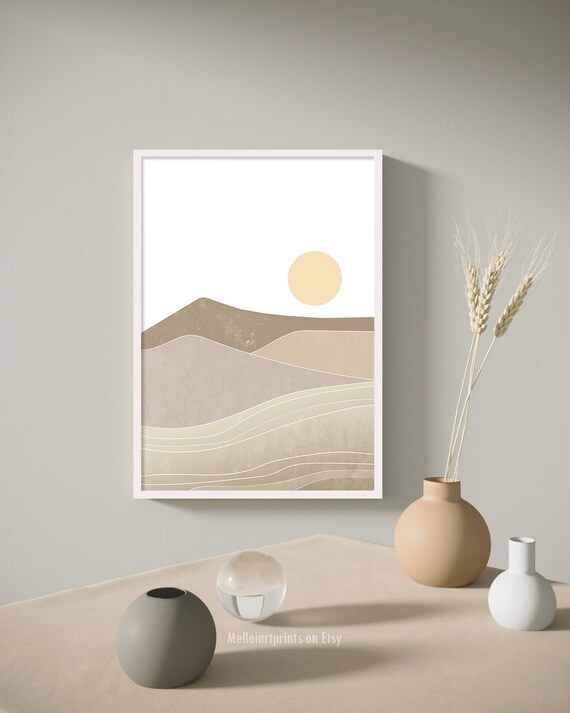 Beige Hills Pale Sun Minimalist Mid Century Landscape Wall Poster