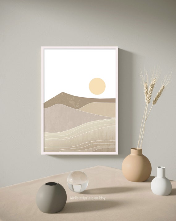 Sunset Print Mid Century Art Boho Decor Abstract Landscape Large Wall Art Moon Print Beige Print Abstract Print Abstract Art Print