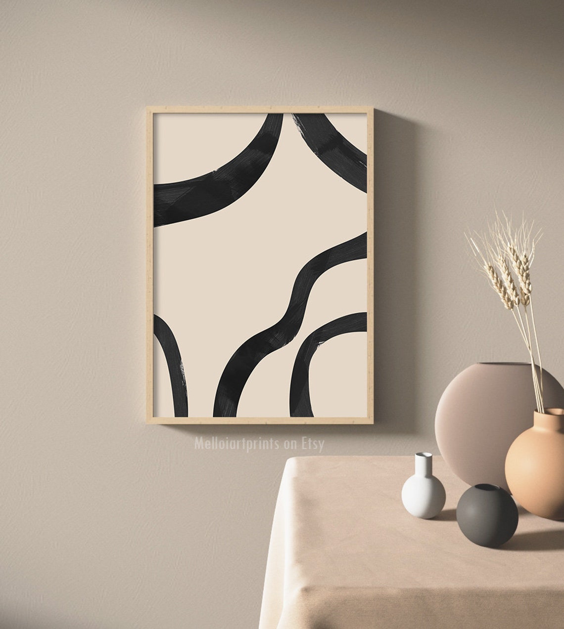 Bold Black Brushstroke Curves Beige Organic Minimalist Abstract Poster - Image 3