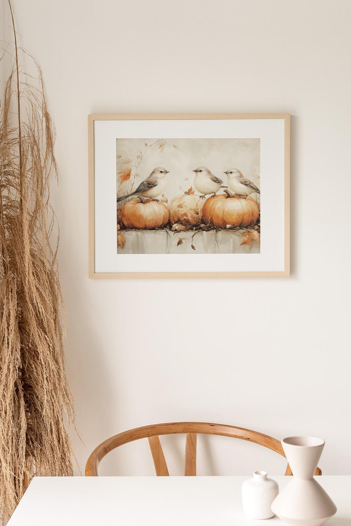 Three Songbirds On Pumpkins Cozy Autumn Fall Harvest Wall Art - Image 2