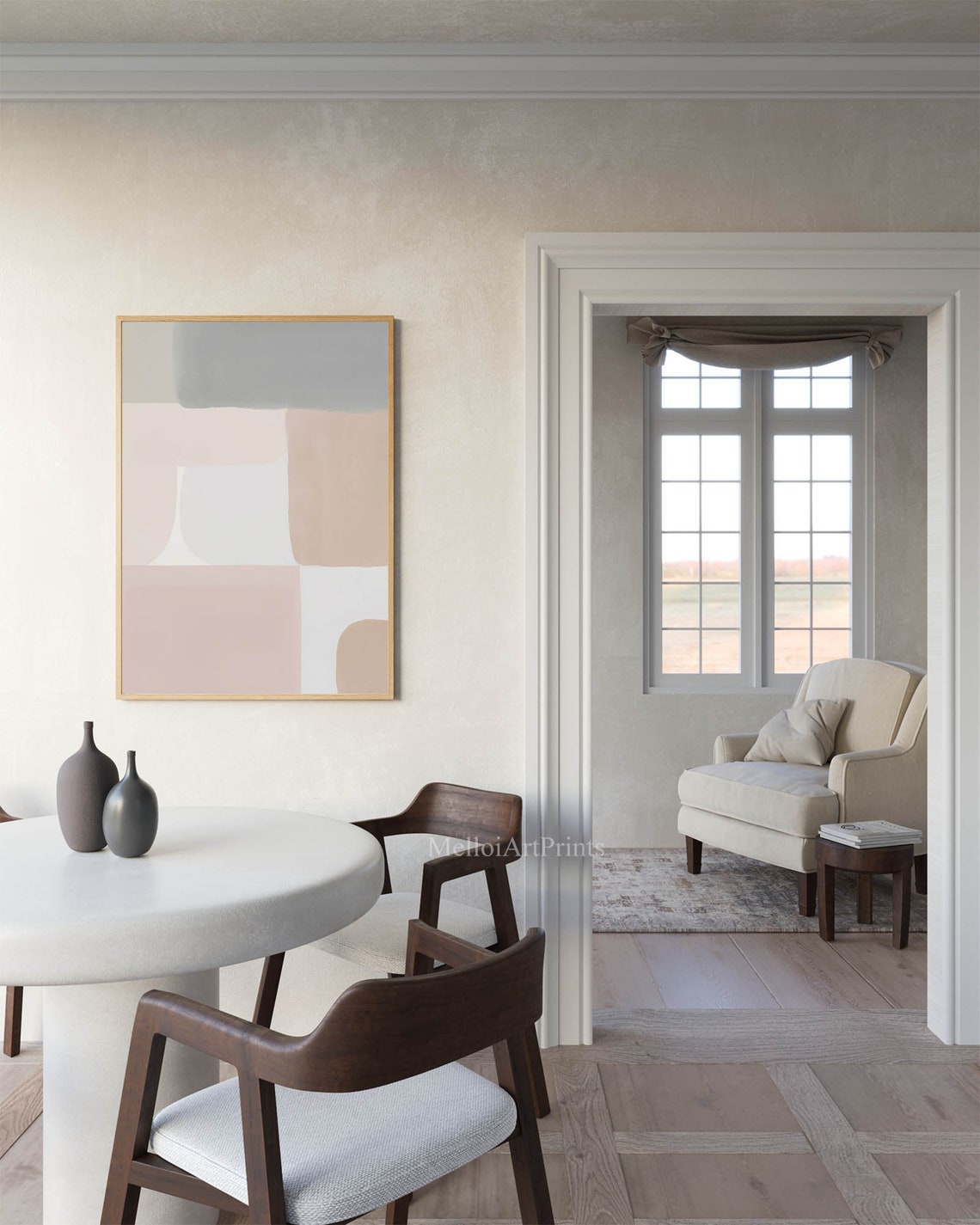 Pastel Abstract Blocks Soft Pink Grey Watercolor Modern Art Poster - Image 2