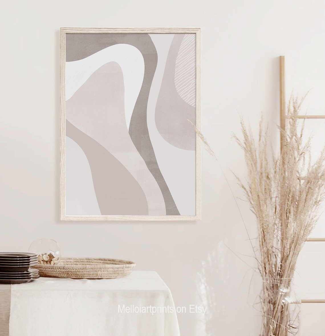 Gray Beige Flowing Curves Soft Neutral Abstract Modern Wall Print - Image 3
