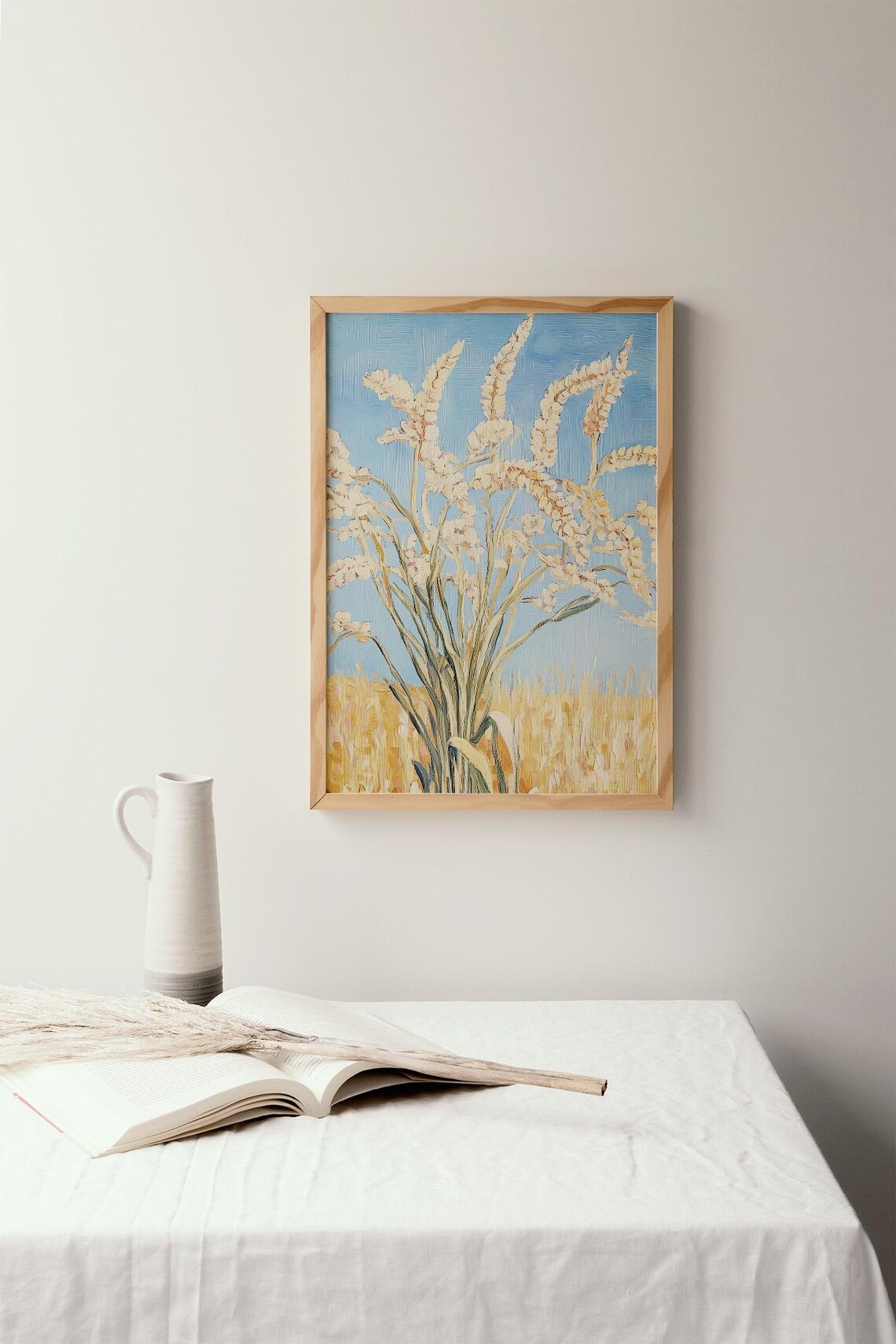 Golden Wheat Ears Against a Blue Sky Impressionist Harvest Field Print - Image 2