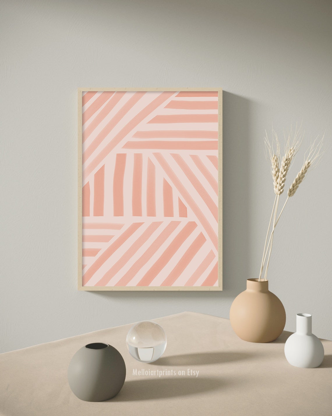 Coral Pink Diagonal Stripes Geometric Modern Graphic Art Poster - Image 3