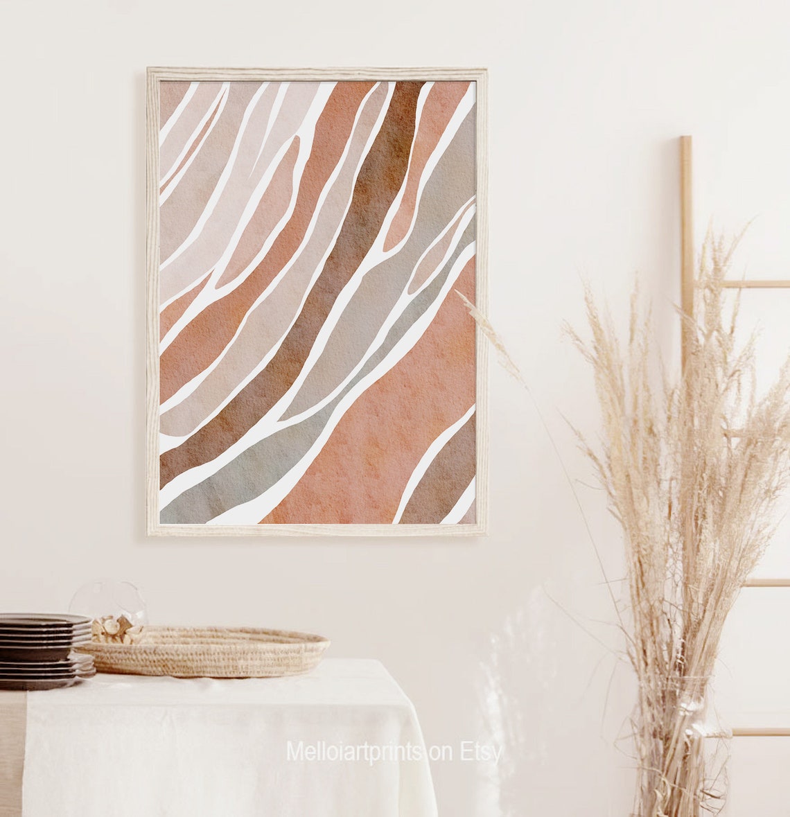 Terracotta Watercolor Stripes Abstract Diagonal Flow Wall Poster - Image 3