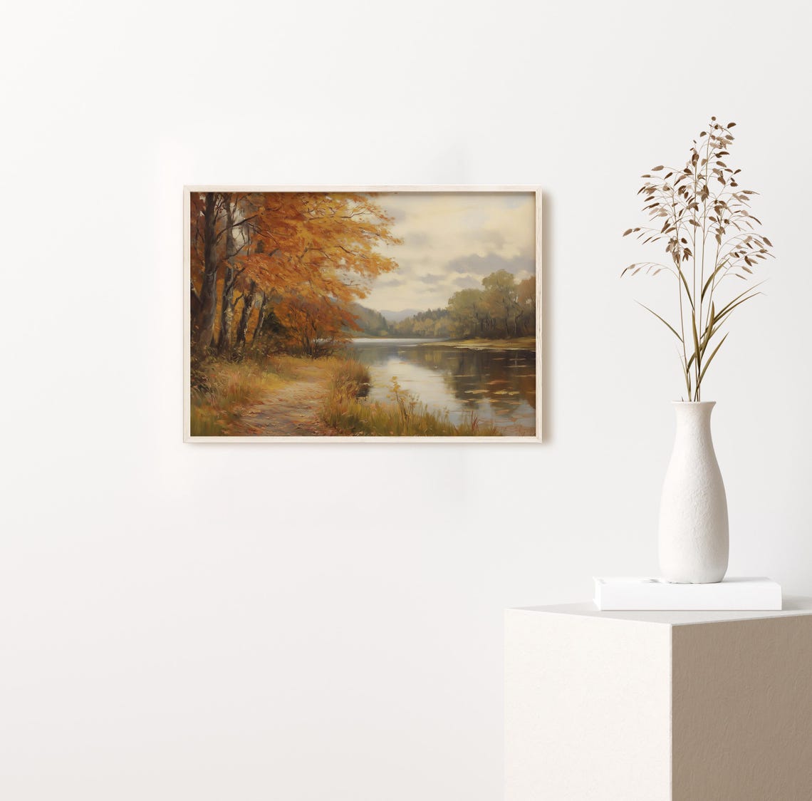Serene Autumn Lake Path Golden Foliage Forest Landscape Poster - Image 2