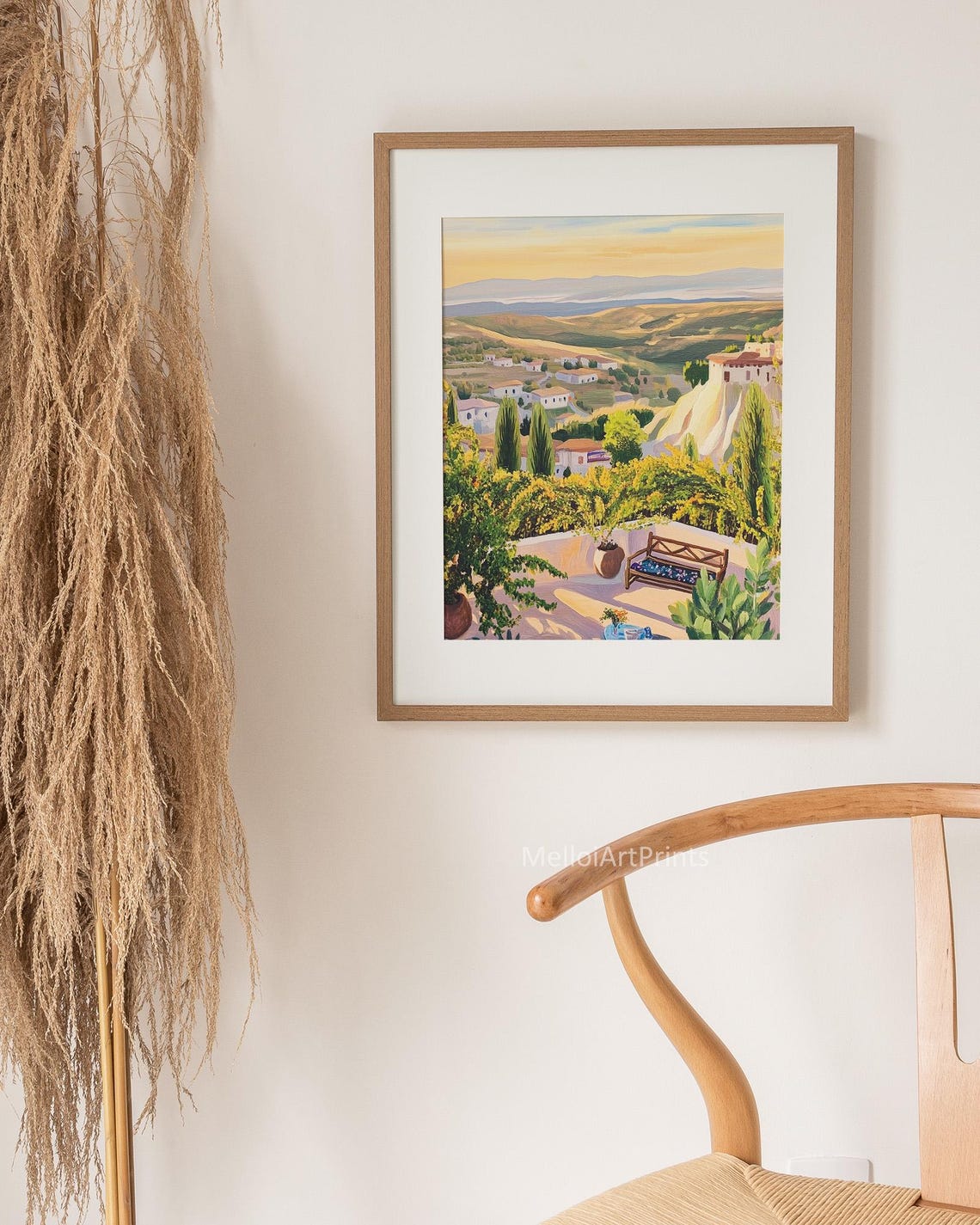 Painted Mediterranean Terrace Overlooking Village Sunset Art Print - Image 3