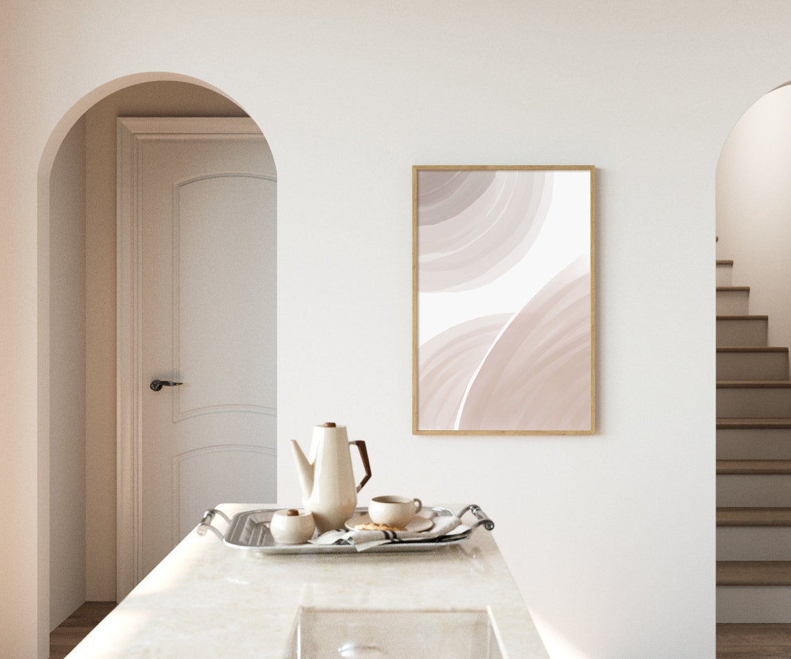 Beige Gray Soft Brushstroke Curves Neutral Abstract Minimalist Poster - Image 2