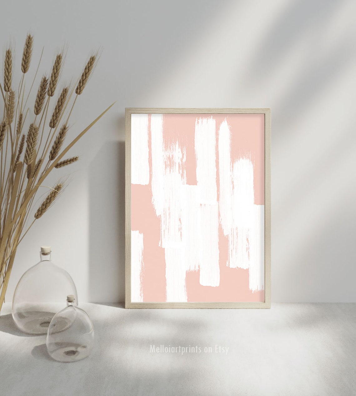 Blush Pink White Abstract Brush Strokes Soft Minimalist Bedroom Poster - Image 3