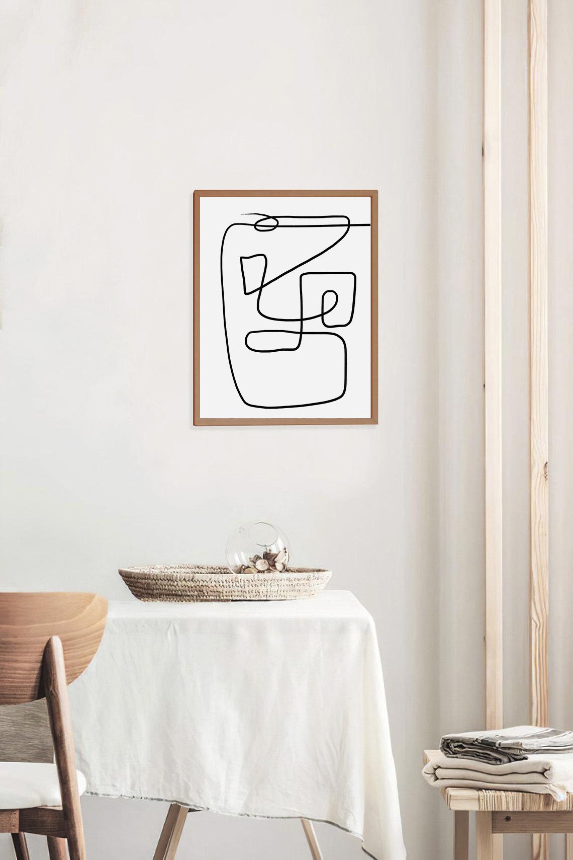 Modern Squiggly Line Abstract Black White Minimalist Wall Art - Image 2