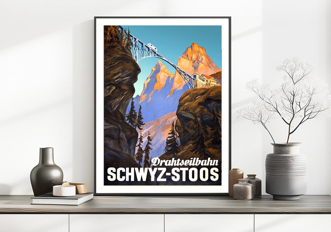 Drahtseilbahn Schwyz Stoos Suisse Vintage Travel Poster - Image 2