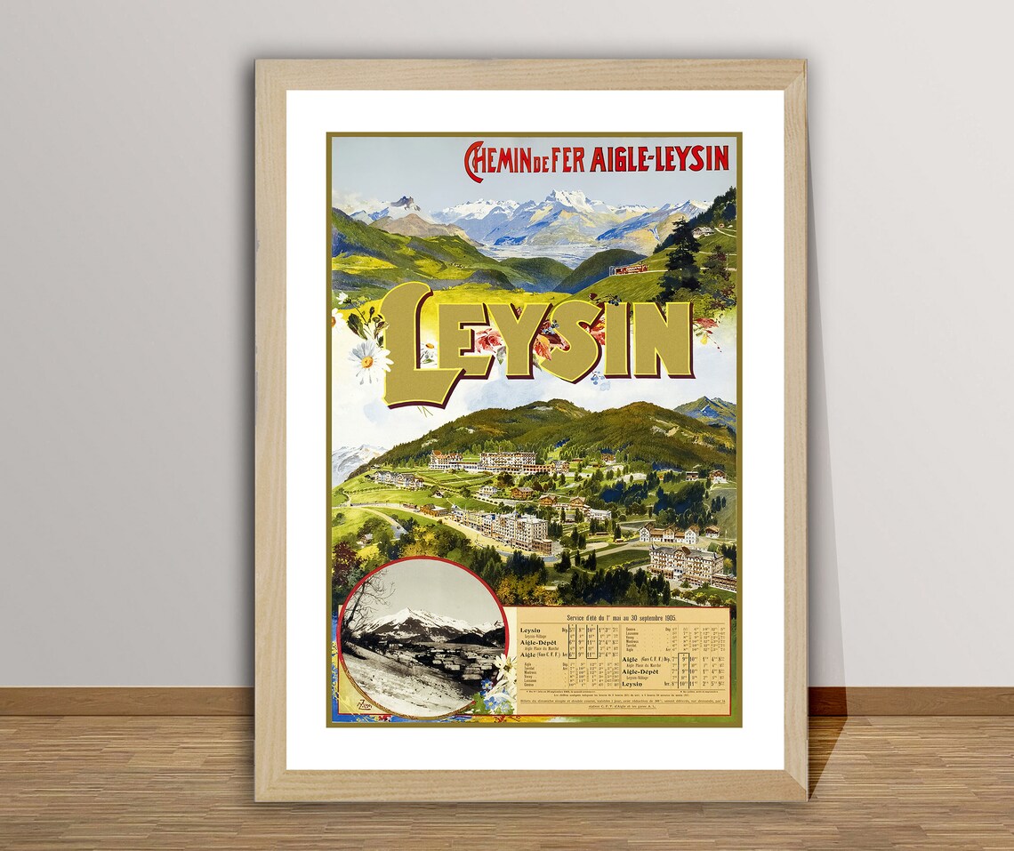Leysin Chemin De Fer Aigle Leysin Vintage Travel Poster