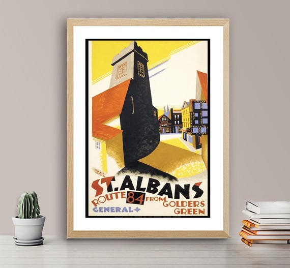 St Albans Route 84 From Golders Green England Vintage Travel Poster Retro St Albans Poster Gift Idea Wall Decor