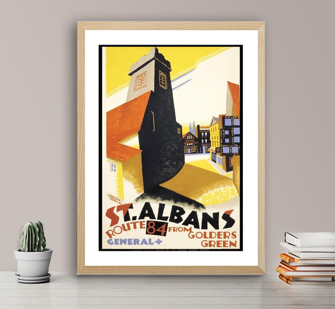 St Albans Route 84 Golders Green London Bus Vintage Travel Poster