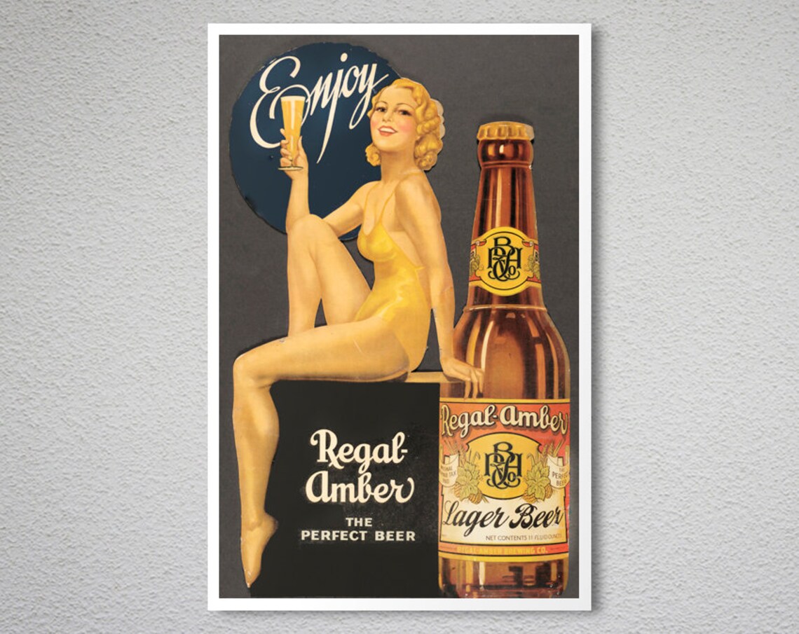 Regal Amber Perfect Beer Vintage Lager Pinup Girl Bar Ad Poster - Image 2
