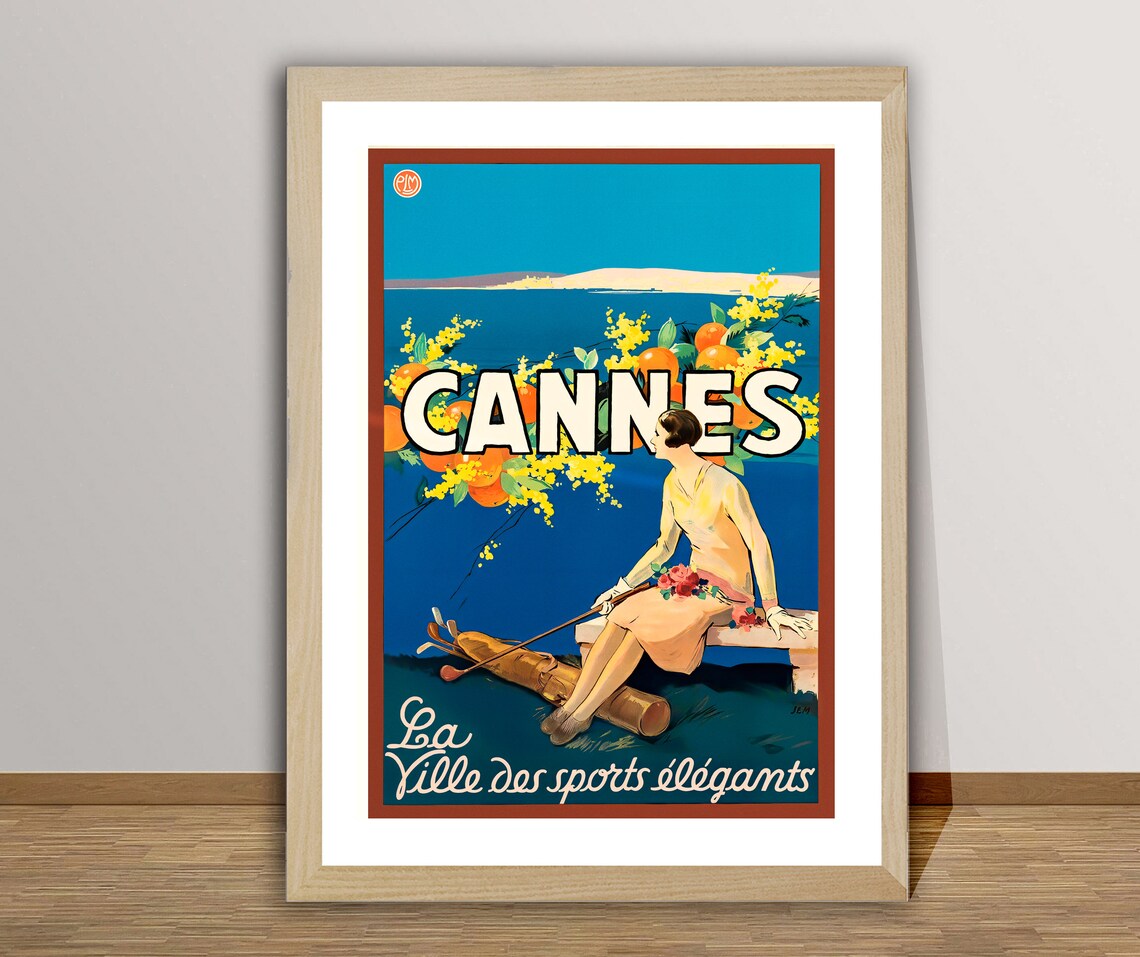 Cannes City Of Elegant Sports Vintage French Riviera Golf Poster