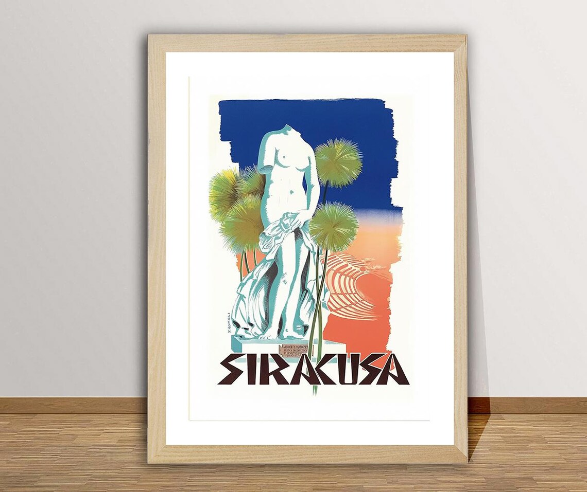 Siracusa Sicily Venus Statue Greek Theater Vintage Travel Poster