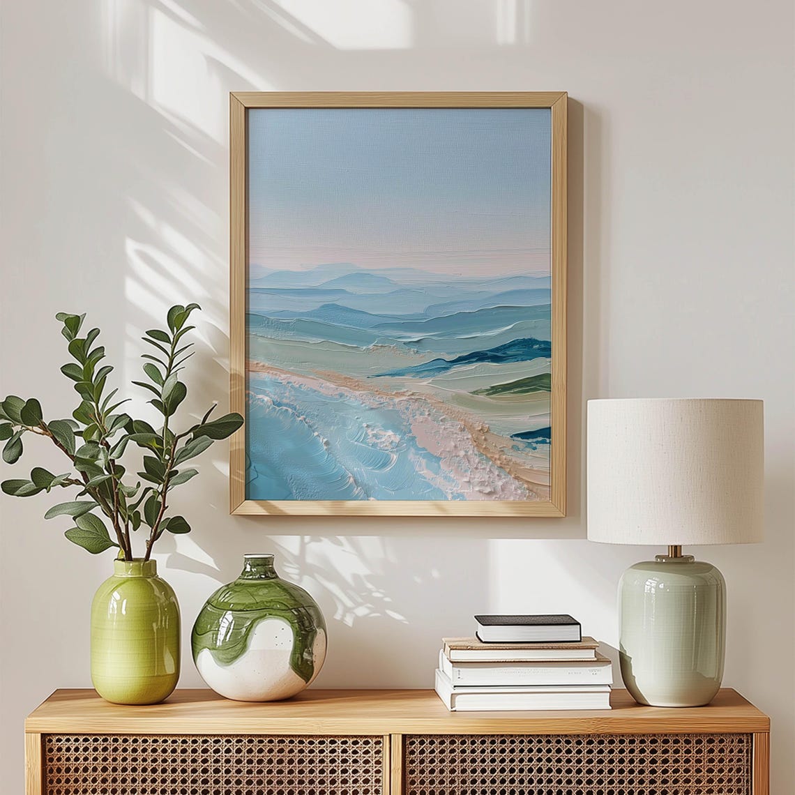 Dreamy Pastel Ocean Waves Soft Abstract Beach Landscape Wall Art