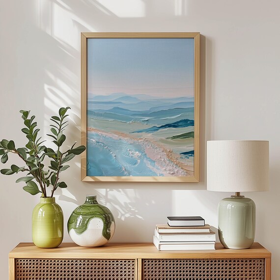 Dreamy Pastel Ocean Waves Soft Abstract Beach Landscape Wall Art