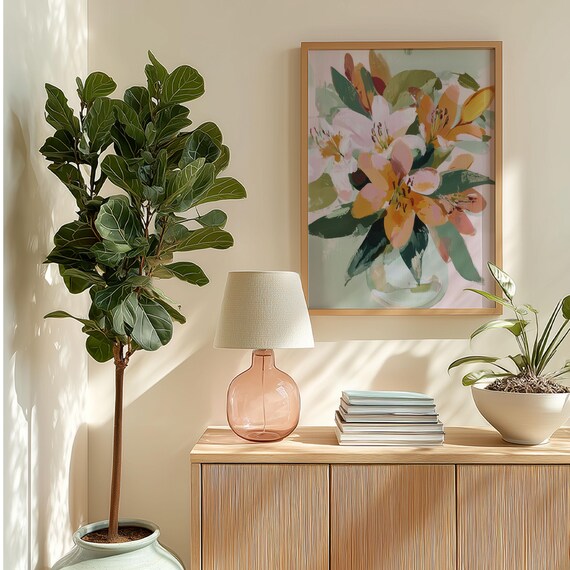 Pink And Orange Lily Botanical Still Life Modern Floral Art Print