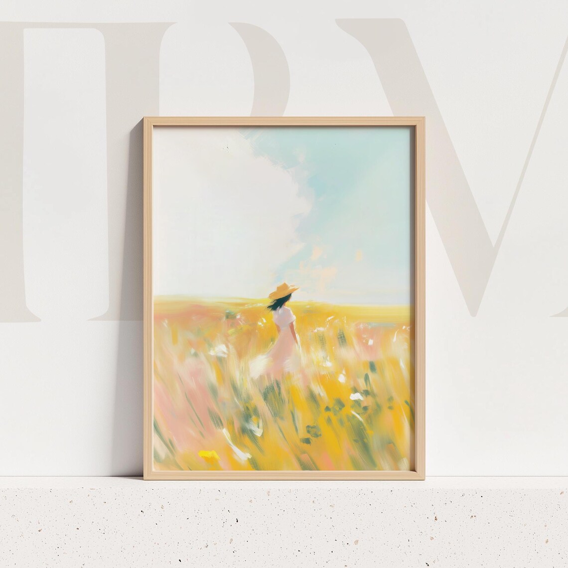 Woman Sunhat Golden Wheat Field Impressionist Summer Painting Poster