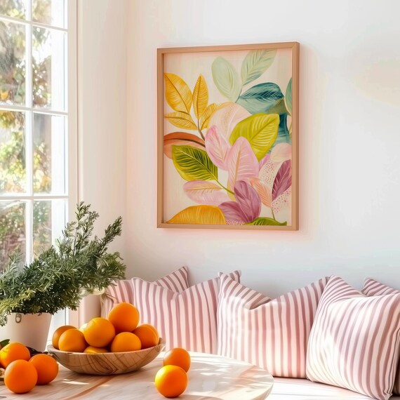Colorful Tropical Leaf Illustration Modern Bohemian Botanical Art Print