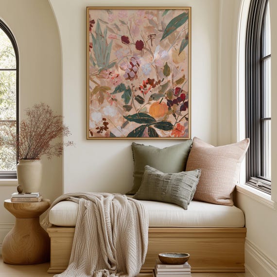 Fall Floral Wall Art Print Autumn Botanical Artwork Orange Red Leaves Flowers Painting Seasonal Decor Rustic Foliage Home