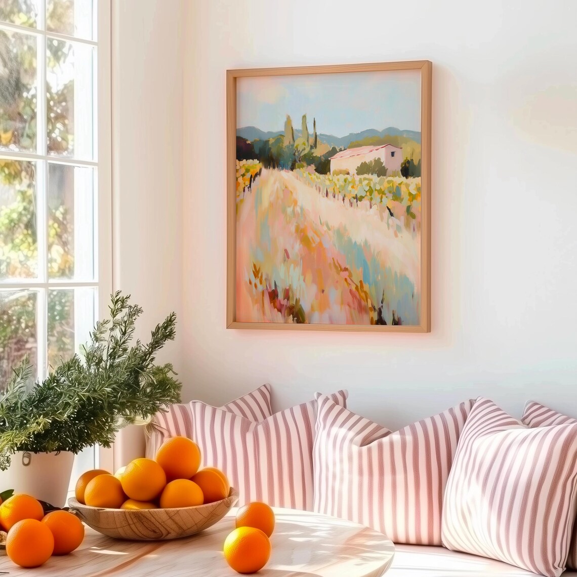 Pastel Provence Vineyard Farmhouse Rows Soft Impressionist Art Print