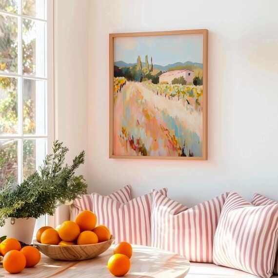 Pastel Provence Vineyard Farmhouse Rows Soft Impressionist Art Print